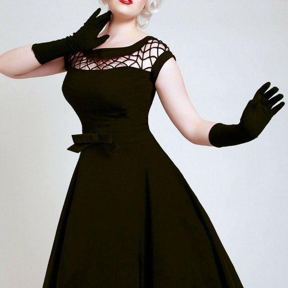 Tatyana | Size L | Black Designer Fit & Flare 50s Vintage Style Dress - Picture 2 of 13